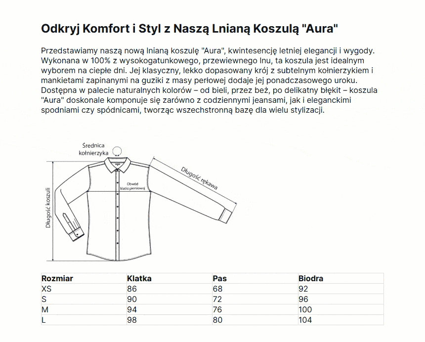 Responsywna tabelka w opisie produktu Responsywna tabela w opisie produktu dostosowuje się automatycznie do szerokości ekranu urządzenia