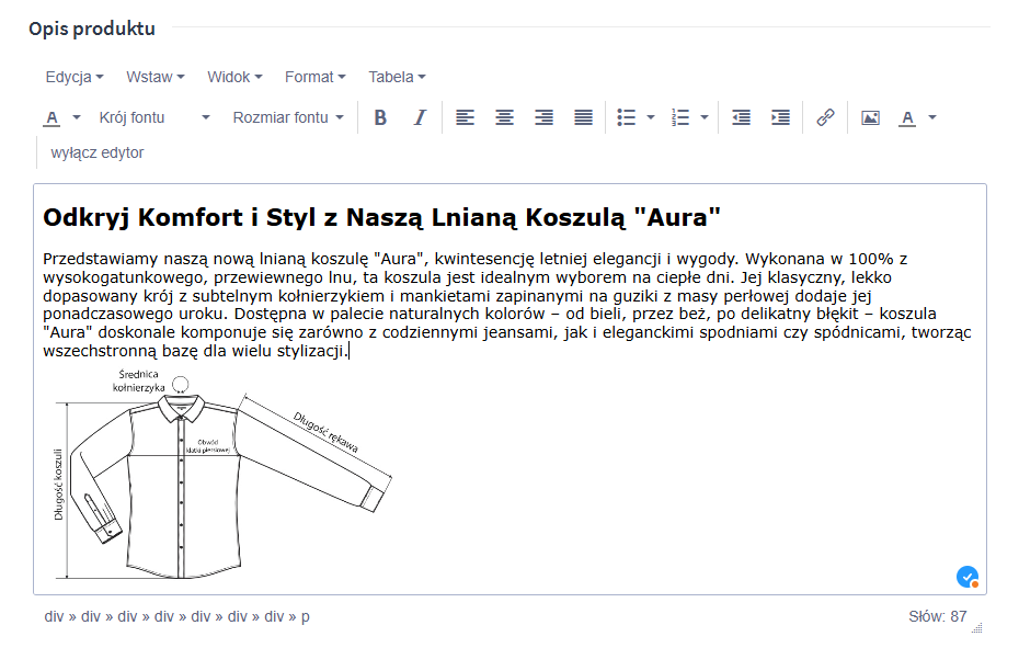 Poprzednia wersja edytora treści w Shoper Stary, niedostępny już edytor treści w oprogramowaniu Shoper