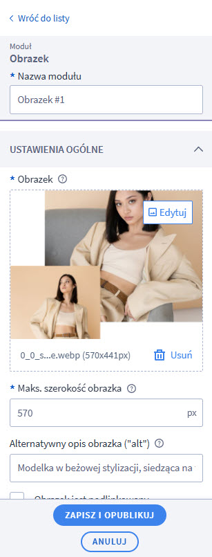 Dodaj alternatywny opis obrazki w edycji modułu Obrazek w Shoper Visual Editor