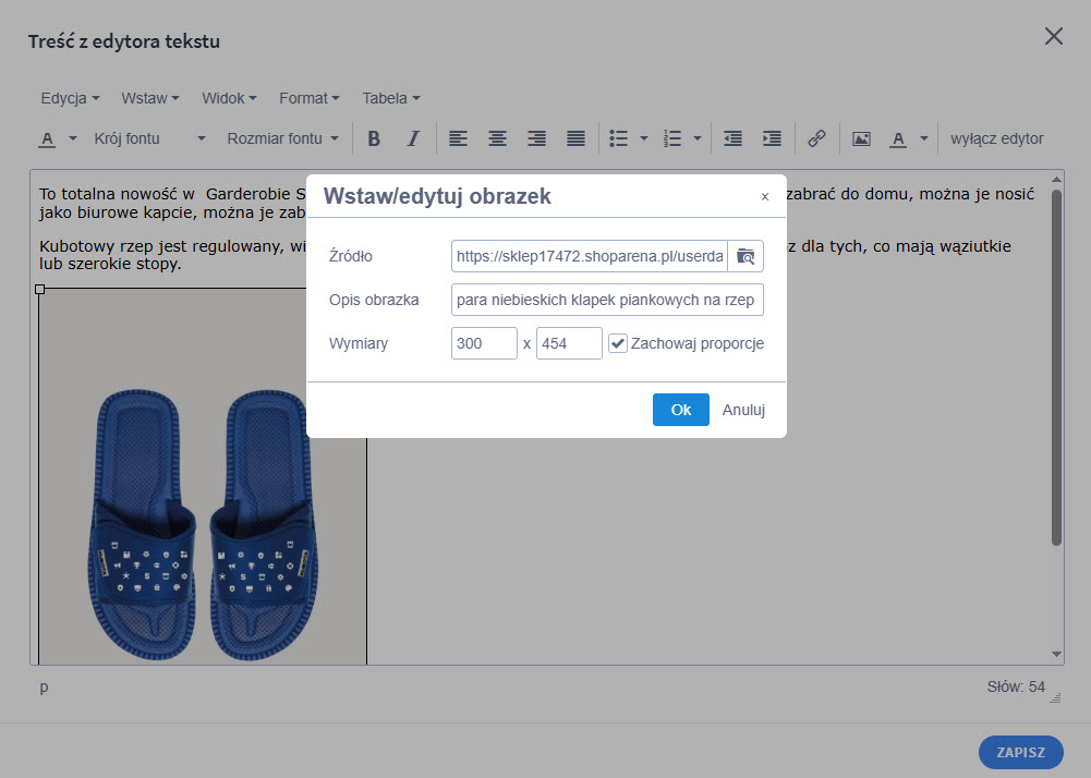 Wprowadzanie opisu zdjęcia w module Tekst i multimedia w Shoper Visual Editor