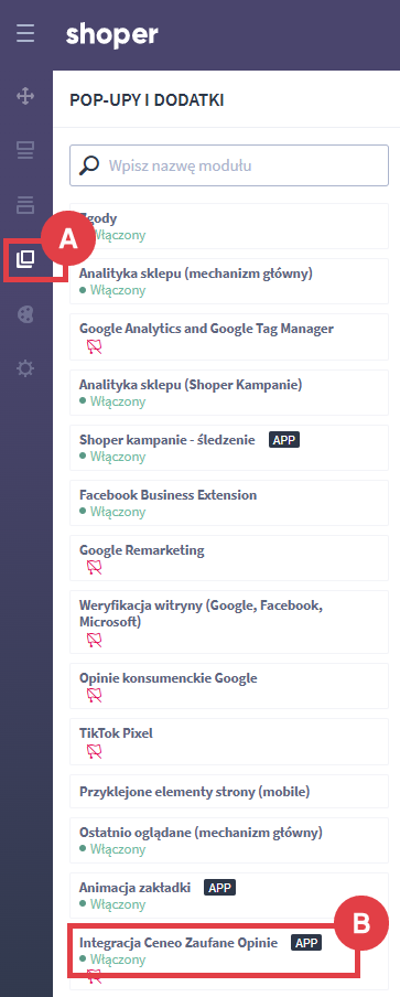 shoper-visual-editor-pop-upy-i-dodatki-integracja-ceneo-zaufane-opinie-1 Moduł Zaufanych Opinii W Shoper Visual Editor w zakładce Popupy i dodatki