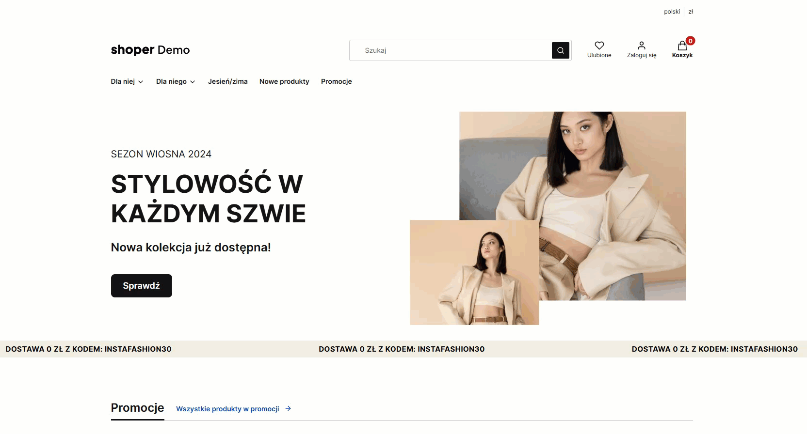 Animacja pokazuje automatyczne dostosowanie szablonu sklepu z ekranu komputera na wersję mobilną