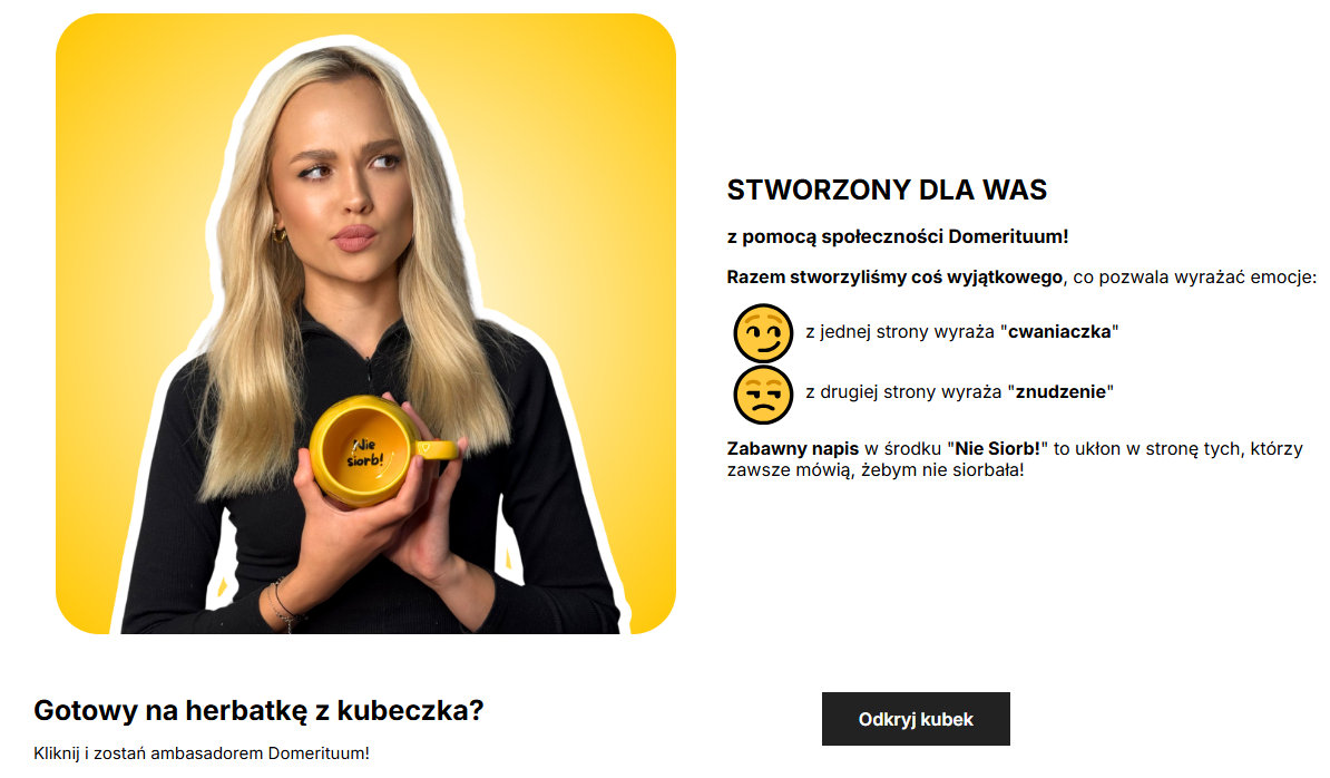 Przycisk kierujący do karty produktu w sklepie domerituum.pl Strona główna sklepu domerituum.pl z przyciskiem kierującym do karty produktu