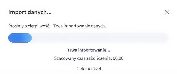Pasek postępu procesu importu produktów za pomocą pliku CSV