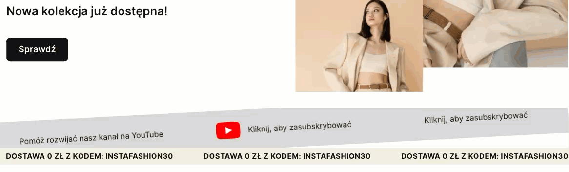 Moduł scroller może wyświetlać treści w pochyleniu od minus trzech do plus trzech stopni