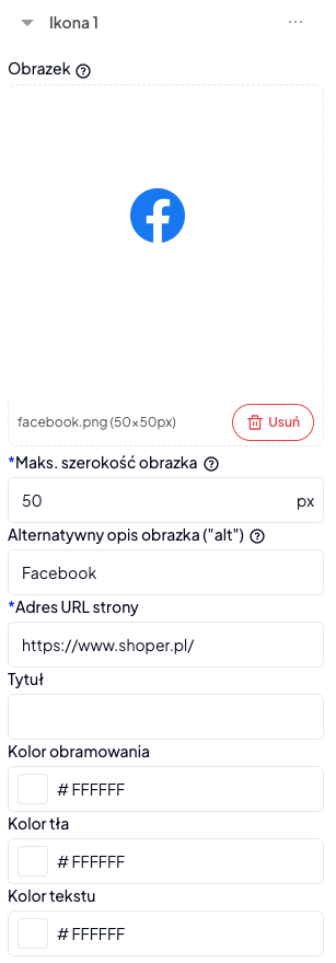 Edycja ikony w module: Ikony mediów społecznościowych
