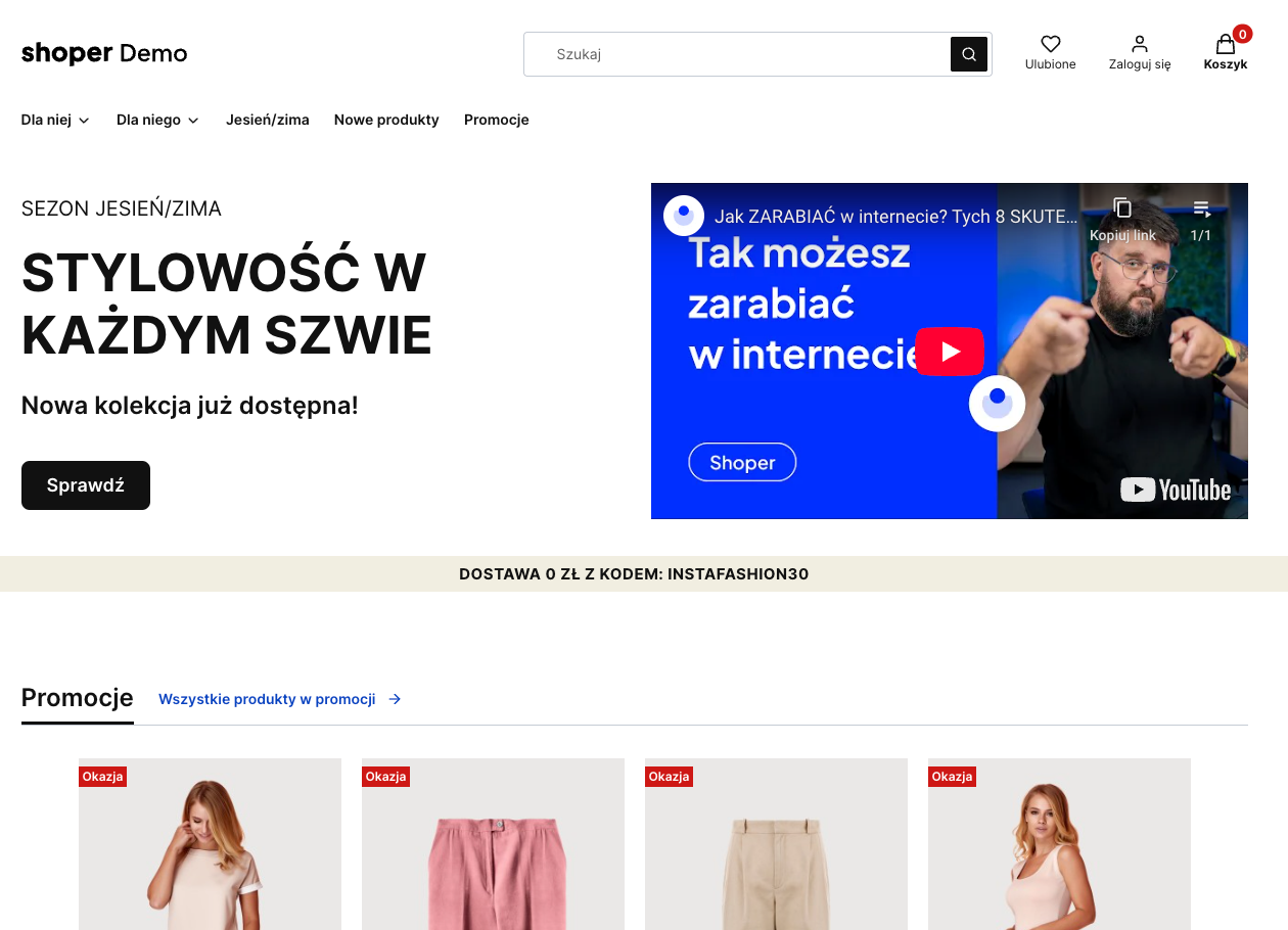 Nowy moduł wideo w szablonie Storefront, umożliwiający dodanie materiału filmowego na stronie sklepu internetowego