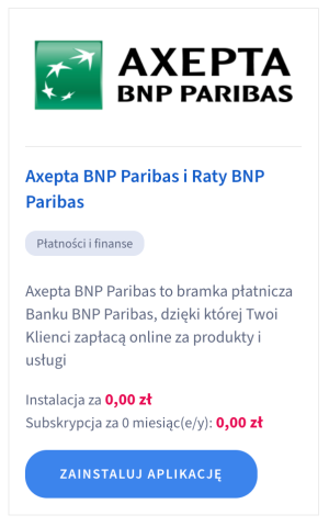Instalacja aplikacji Axepta BNP Paribas i Raty BNP Paribas w sklepie Shoper