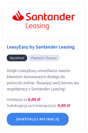 Instalacja aplikacji LeasyEasy by Santander w sklepie Shoper