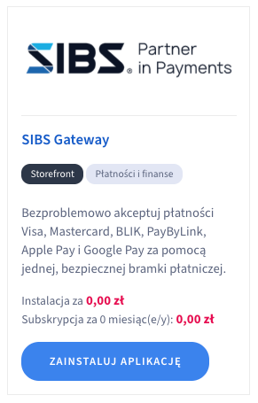 Instalacja aplikacji SIBS Gateway w sklepie Shoper