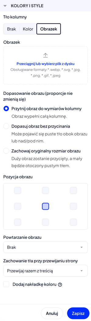 Dodaj obraz jako tło sekcji i decyduj jak ma się zachowywać Dodawanie obrazu jako tła w ustawieniach sekcji.