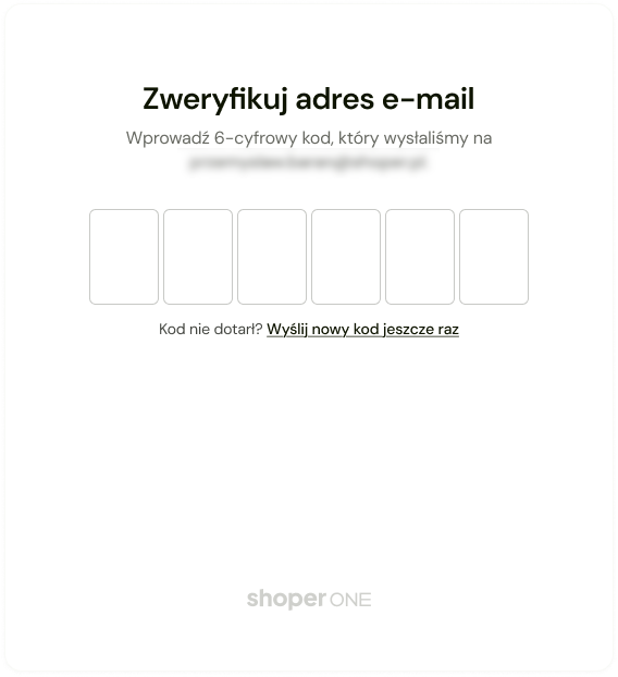 Wpisywanie kodu weryfikacyjnego do formularza, w celu założenia konta w Shoper ONE