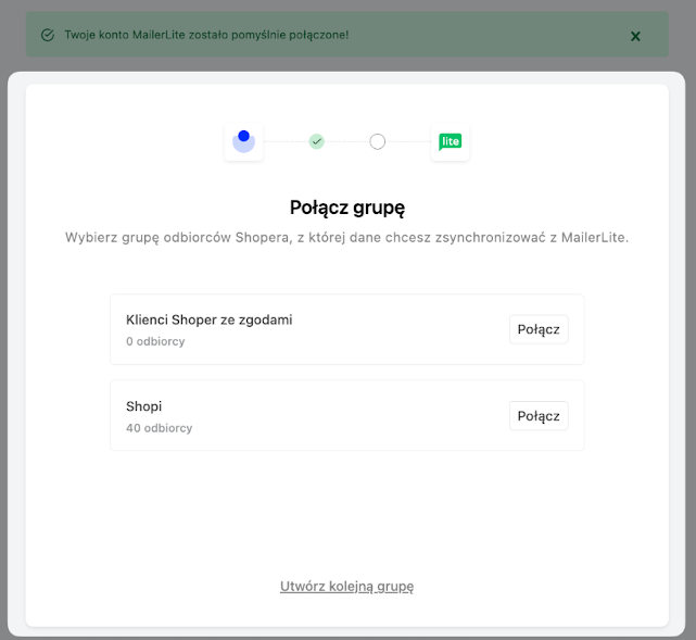 Połącz grupy subskrybentów MailerLite i sklepu Shoper lub utwórz nowe Łączenie grup subsrybentów MailerLite z grupami w subsrybentów w Shoper