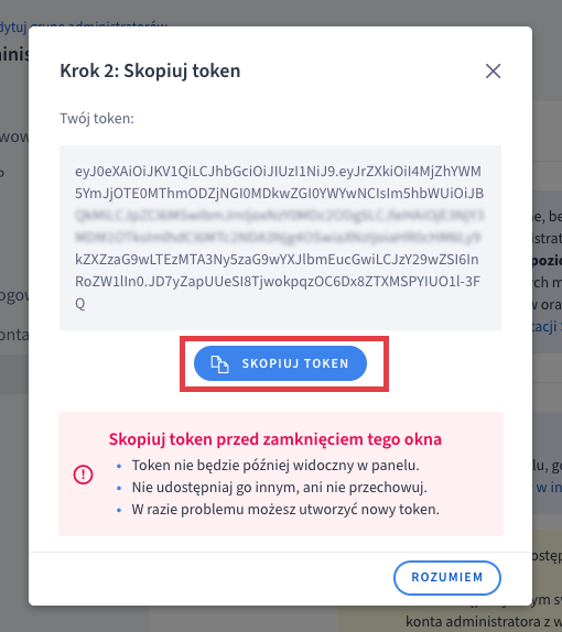 Skopiuj wygenerowany token