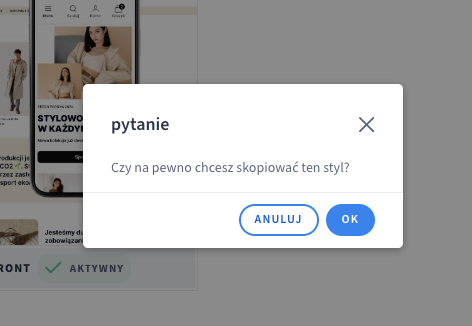 Komunikat potwierdzający chęć wykonania kopii dla wskazanego szablonu