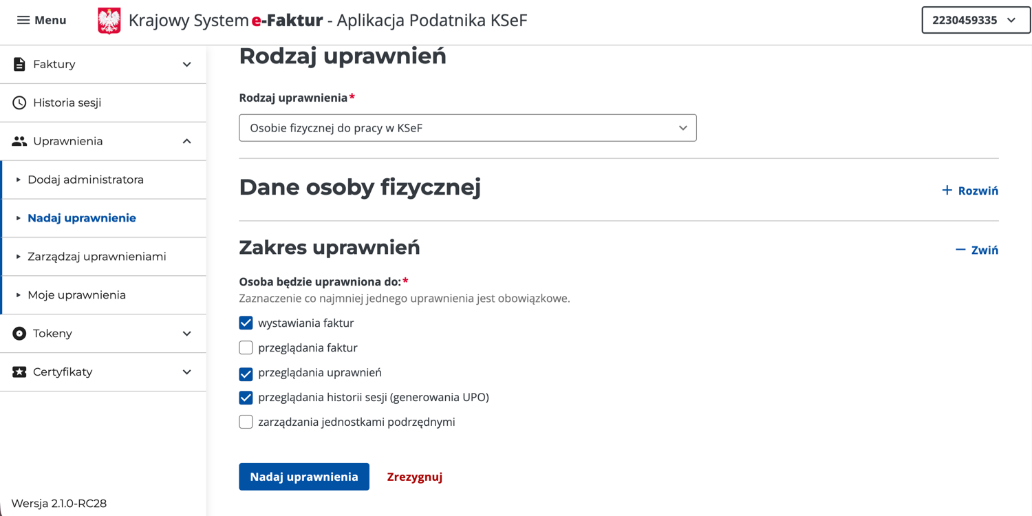 Nadawanie uprawnień w KSeF