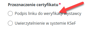Podczas generowania certyfikatu wybierane jest jego przeznaczenie