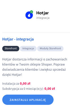 Zainstaluj aplikację Hotjar Instalacja aplikacji Hotjar w sklepie Shoper