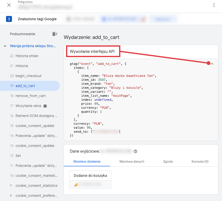 Weryfikacja danych przesyłanych w obrębie zarejestrowanego zdarzenia przez Tag Assistant Weryfikacja danych przesyłanych w obrębie zarejestrowanego zdarzenia przez Tag Assistant