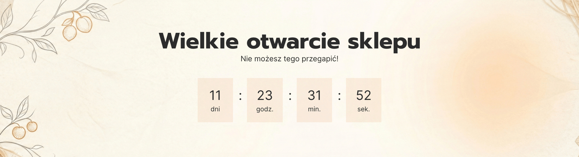 Odliczanie czasu do otwarcia sklepu internetowego Moduł: Odliczanie czasu, pokazujący ile pozostało do otwarcia sklepu internetowego.