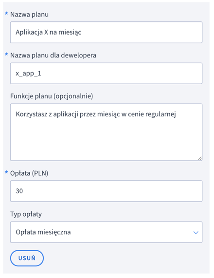 Wariant nowej aplikacji opłacanej co miesiąc