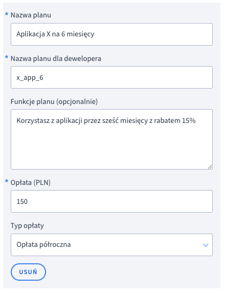 Wariant nowej aplikacji opłacanej co pół roku