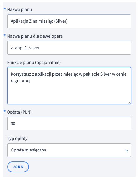 Wariant nowej aplikacji opłacanej co miesiąc w pakiecie Silver