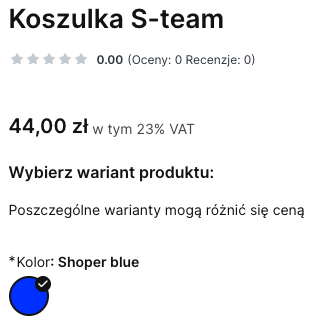 Cena brutto ze stawką VAT widoczną w karcie produktu Cena brutto ze stawką VAT widoczną w karcie produktu