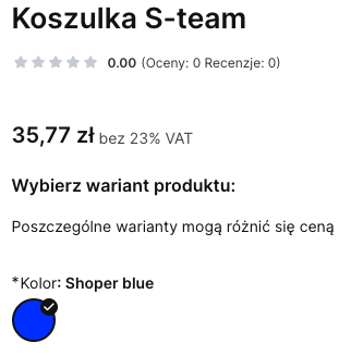 Cena netto ze stawką VAT widoczną w karcie produktu Cena netto ze stawką VAT widoczną w karcie produktu