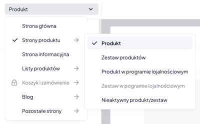 Wybór strony produktu do edycji w Shoper Visual Editor