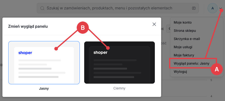 Przełącznik wersji kolorystycznych w panelu sklepu Shoper