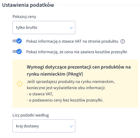 Ustawienia wyświetlania cen i stawek podatku VAT Ustawienia wyświetlania cen i stawek podatku VAT