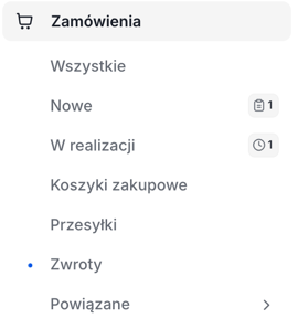 Lista zwrotów zamówień w panelu Shoper zgłoszonych przez kupujacych Lista zwrotów zamówień w panelu Shoper zgłoszonych przez kupujacych