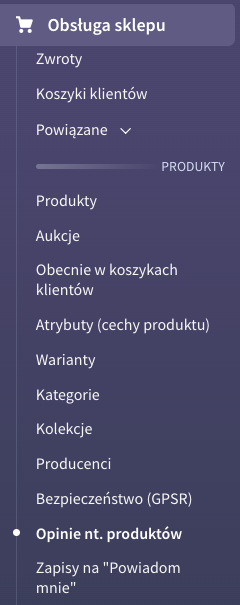 Lista dodanych opinii o produktach