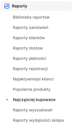 Lokalizacja raportu najczęściej kupowanych produktów w panelu sklepu