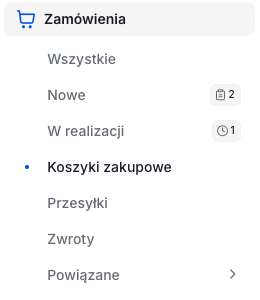 Lista koszyków zakupowych Lokalizacja koszyków zakupowych klientów