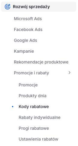Lokalizacja listy aktywnych kodów rabatowych w sklepie