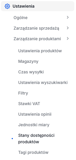 Lista stanów dostępności w panelu sklepu Shoper Lokalizacja listy stanów dostępności produktów w sklepie Shoper