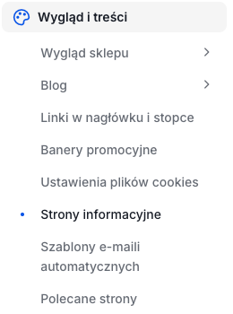 Strony informacyjne w sklepie Shoper Lokalizacja listy stron informacyjnych