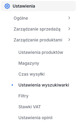 Lokalizacja ustawień wyszukiwarki produktów w panelu