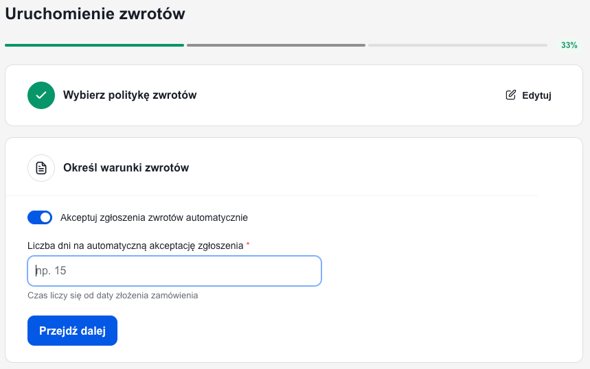 Możliwość automatycznej akceptacji zwrotów Możliwość automatycznej akceptacji zwrotów