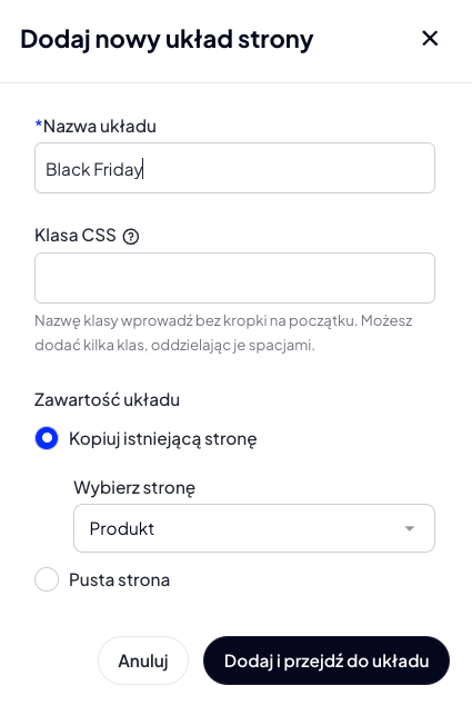 Formularz tworzenia nowego układu Uzupełnij formularz nowego układu