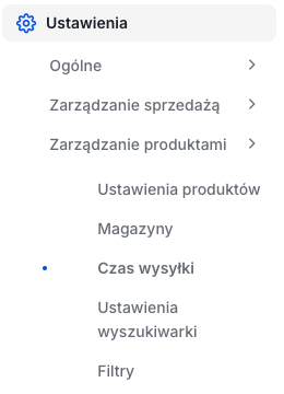 Czasy wysyłki w panelu administracyjnym Shoper Lokalizacja listy czasów wysyłki w panelu Shoper