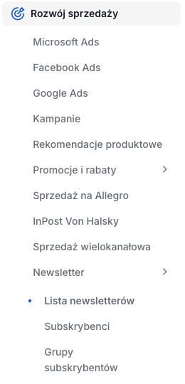 Zbiór newsletterów w panelu administracyjnym Shoper Lista wiadomości newsletterowych w Shoper