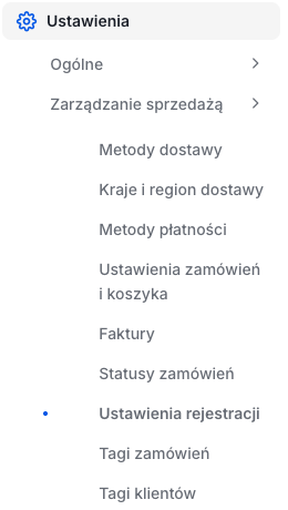Lokalizacja ustawień rejestracji w panelu sklepu Shoper