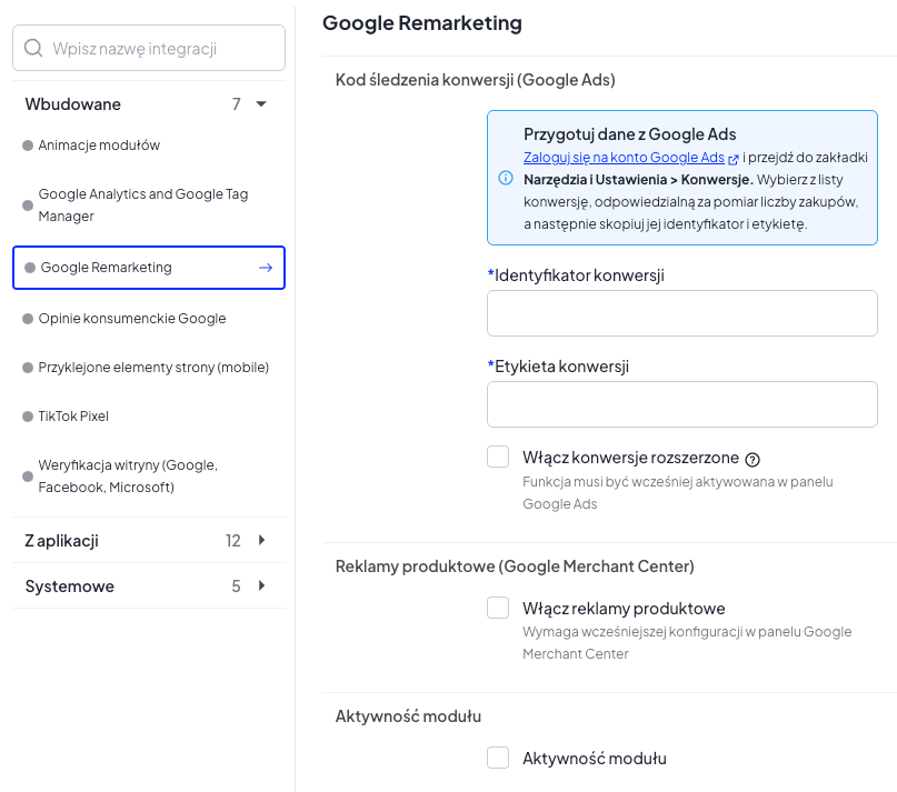Moduł integracji Google Remarketing w Shoper Storefront Moduł integracji Google Remarketing w Shoper Storefront