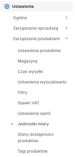 Lista jednostek miar w panelu administracyjnym Lokalizacja jednostek miar w panelu Shoper