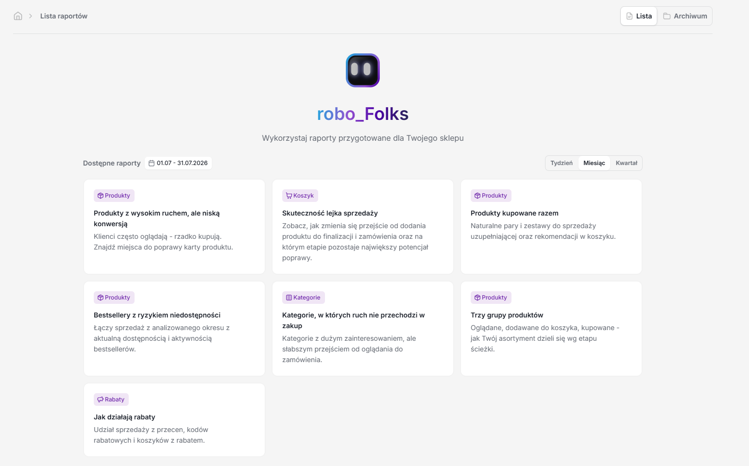 Lista automatycznych raportów AI Lista automatycznych raportów AI