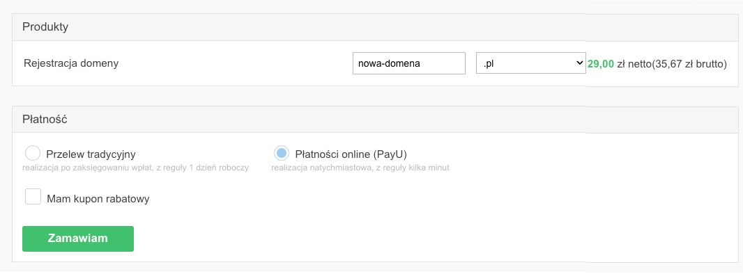 Zakup nowej domeny w panelu sklepu Zakup nowej domeny w panelu sklepu Shoper