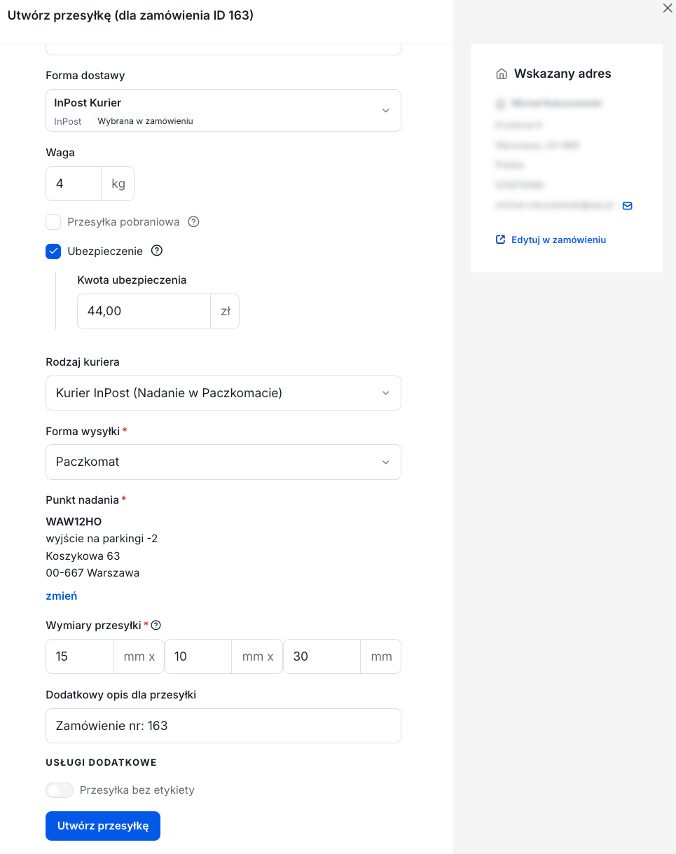 Tworzenie przesyłki kurierskiej nadawanej w Paczkomacie Tworzenie przesyłki kurierskiej nadawanej w Paczkomacie